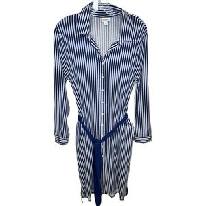 LuLaRoe Women’s Maxi Dress Long Sleeve Belted Medium Blue White Striped